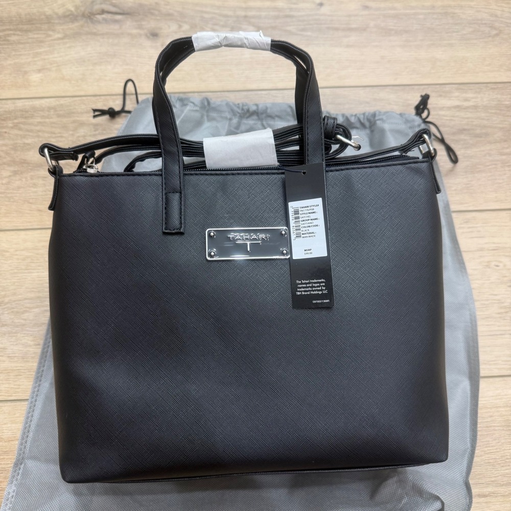 Tahari Black Saffiano Satchel Handbag Crossbody Bag NWT‎ Minimalist Capsule